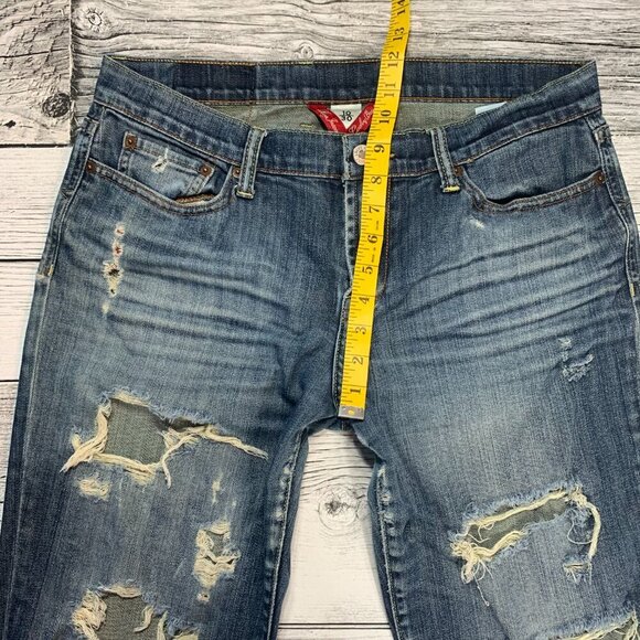 Lucky Brand Straight Leg Distressed Blue Denim Jeans - Picture 10 of 13